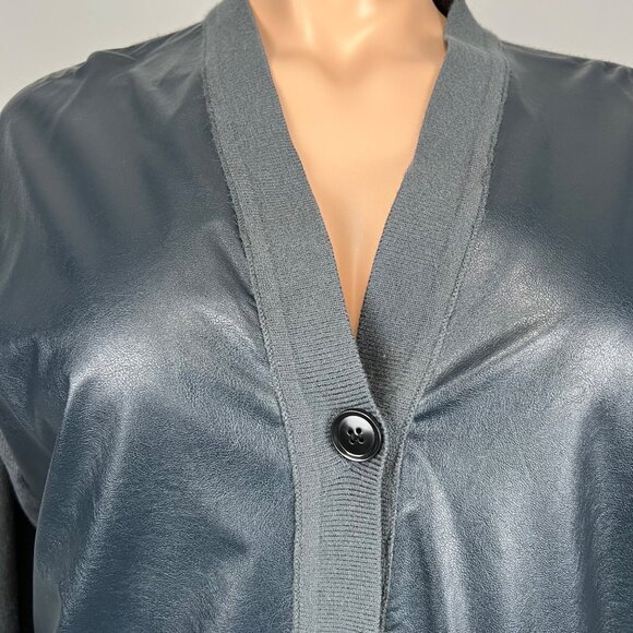 Ann Taylor Womens Plus Navy Faux Leather Knit Cardigan V Neck Sweater size XXL - Picture 3 of 12